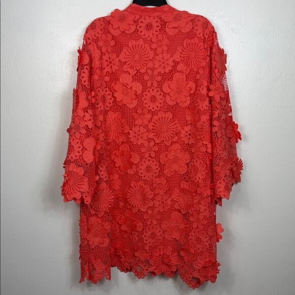 J. Marie The Seraphina Dress Coral Floral Lace Appliqué Crochet Sheer Overlay L - Picture 5 of 9